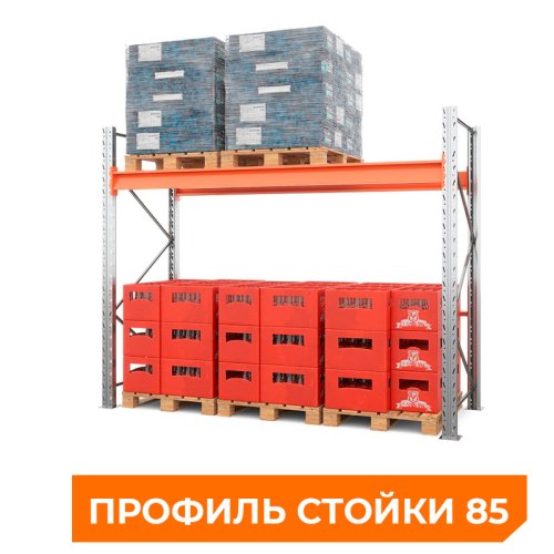 Стеллаж металлический паллетный 2000х2700х1100 мм (85.1.5). Ярусы: пол+1