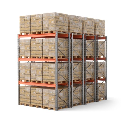 Стеллаж двойной глубины 4000х2700х1100 мм. Ярусы: пол+3 (г/п 3000 кг на ярус)