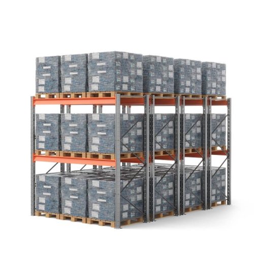 Стеллаж двойной глубины 3000х2700х1100 мм. Ярусы: пол+2 (г/п 2400 кг на ярус)