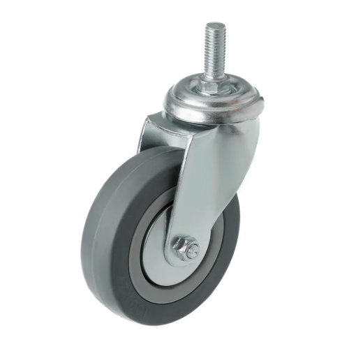 Колесная опора поворотная, болтовое крепление, колесо ⌀100 мм - серая резина, полипропилен