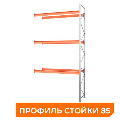 Секция приставная стеллажа металлического паллетного 4500х2700х1100 мм (85.1.5). Ярусы: пол+3